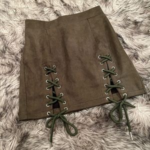 Olive Green Lace Up Skirt